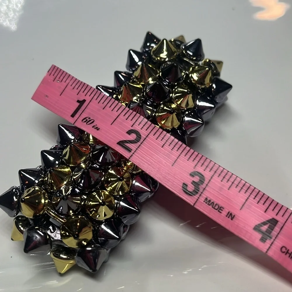 GOLD & DARK GRAY SILVER SPIKY COSTUME STRETCHY BRACELET